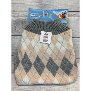 Vibrant Life Diamond Dog Sweater Coat Gray Pink 50-90 LB 20" Back Length Large